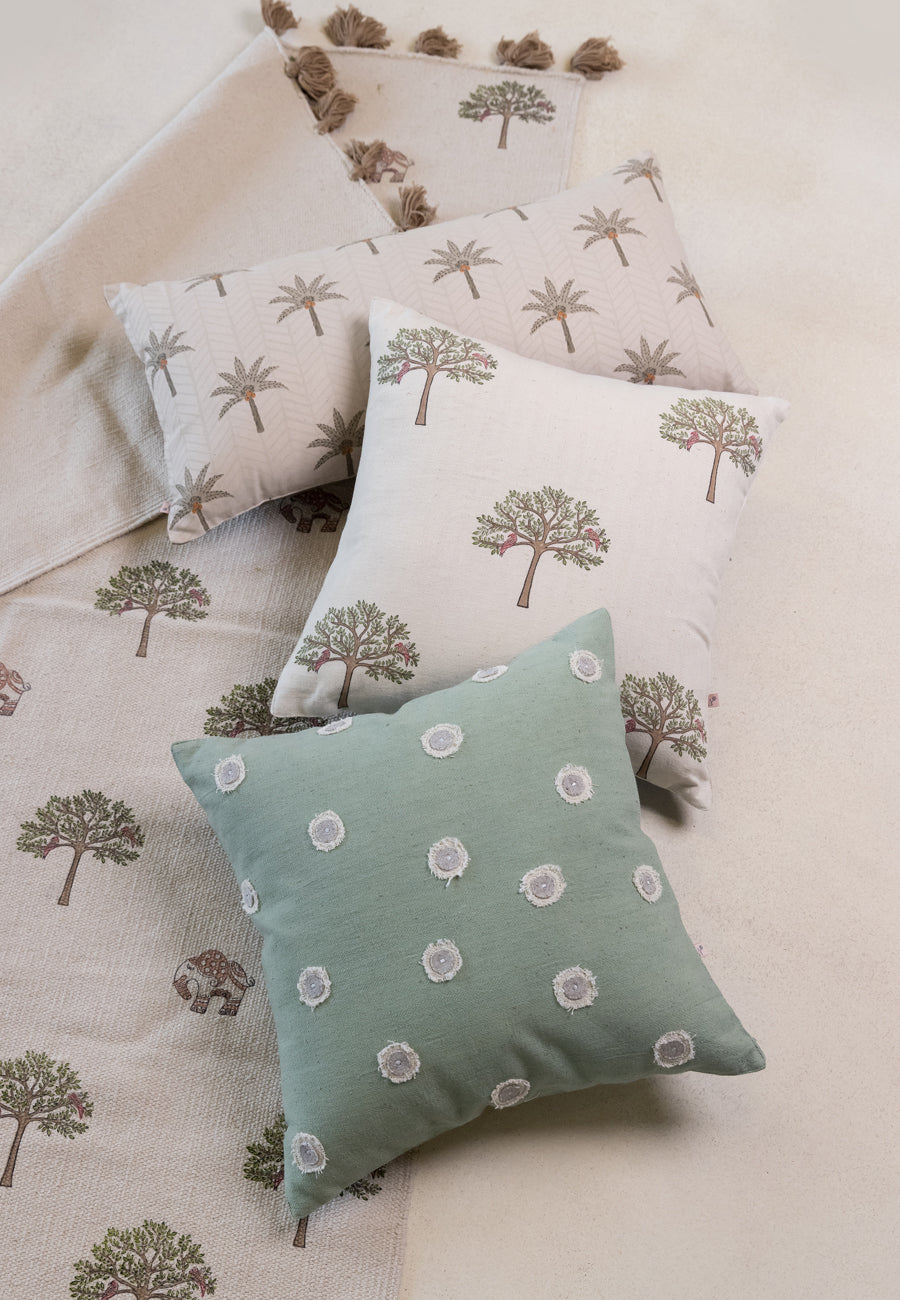 Punto-platonic Embroidered Cushions in Green Grey