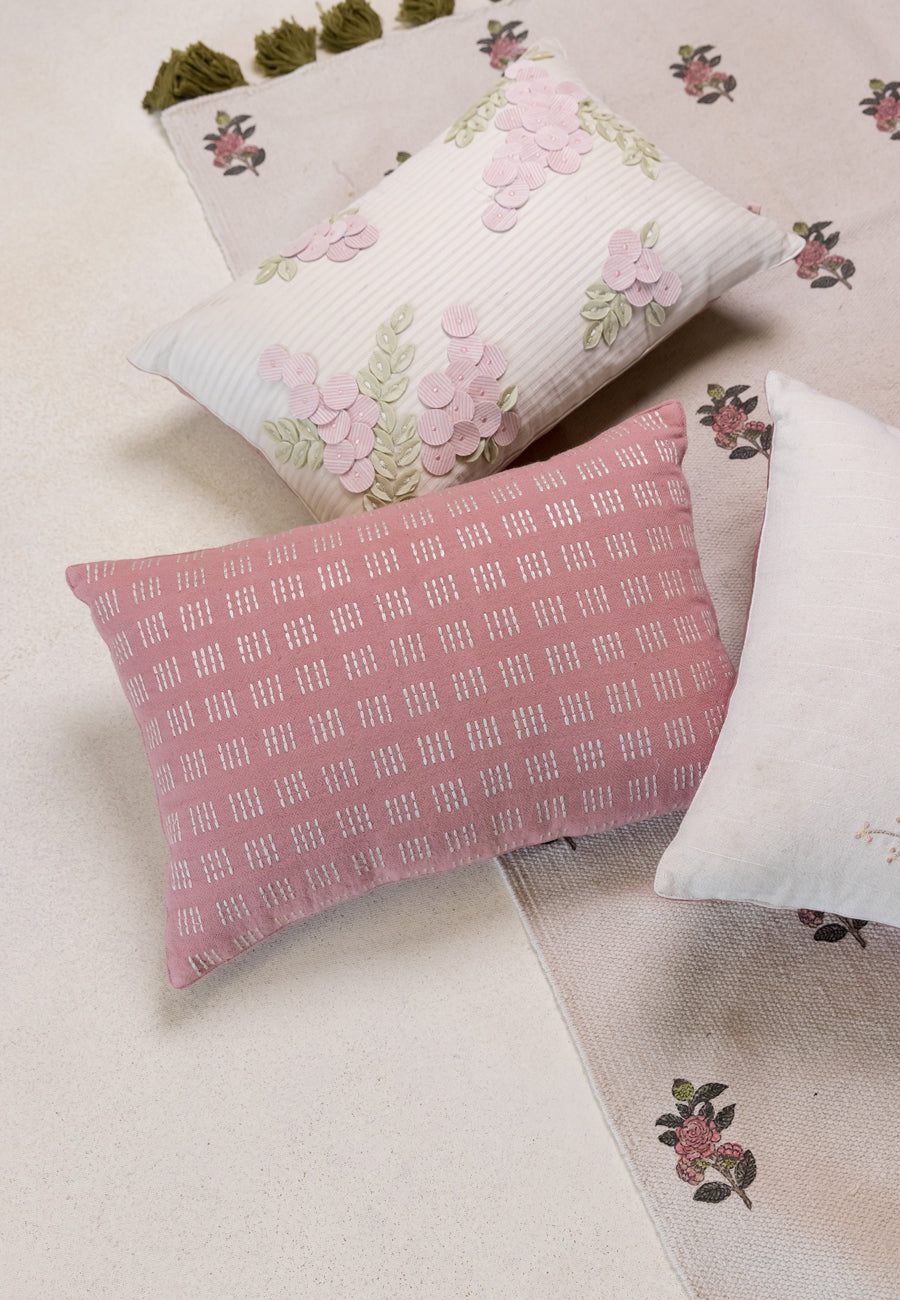 A Stitch in Time Embroidered Cushions in Pink Grey