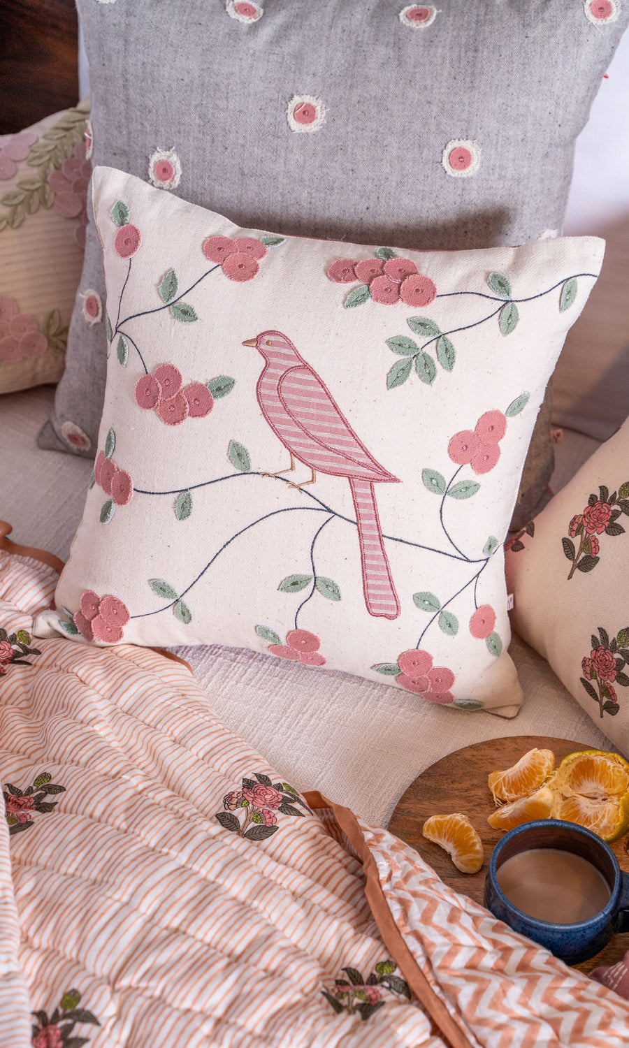 Birds of a feather Embroidered Cushions(Hand Appliqued Cushion cover)