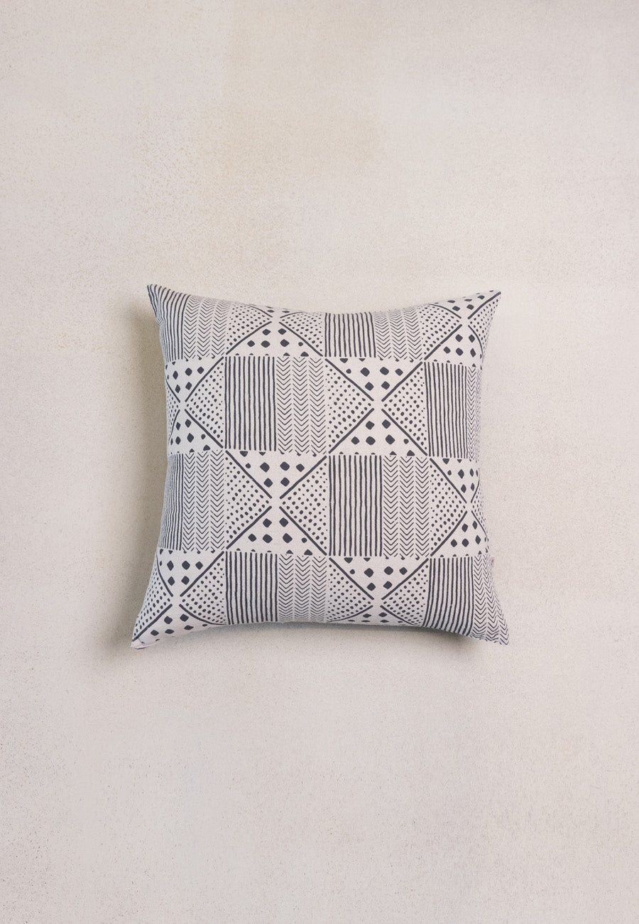 Geometric Edge of Style Cushion Cover in Black & White(Hand Screenprinted Cushion cover)