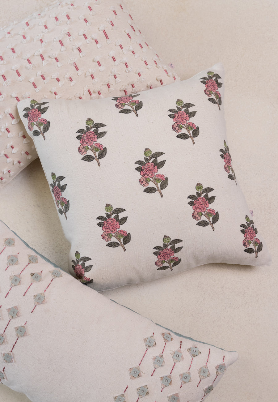 Block Rose Beauty Cushion Cover in Beige