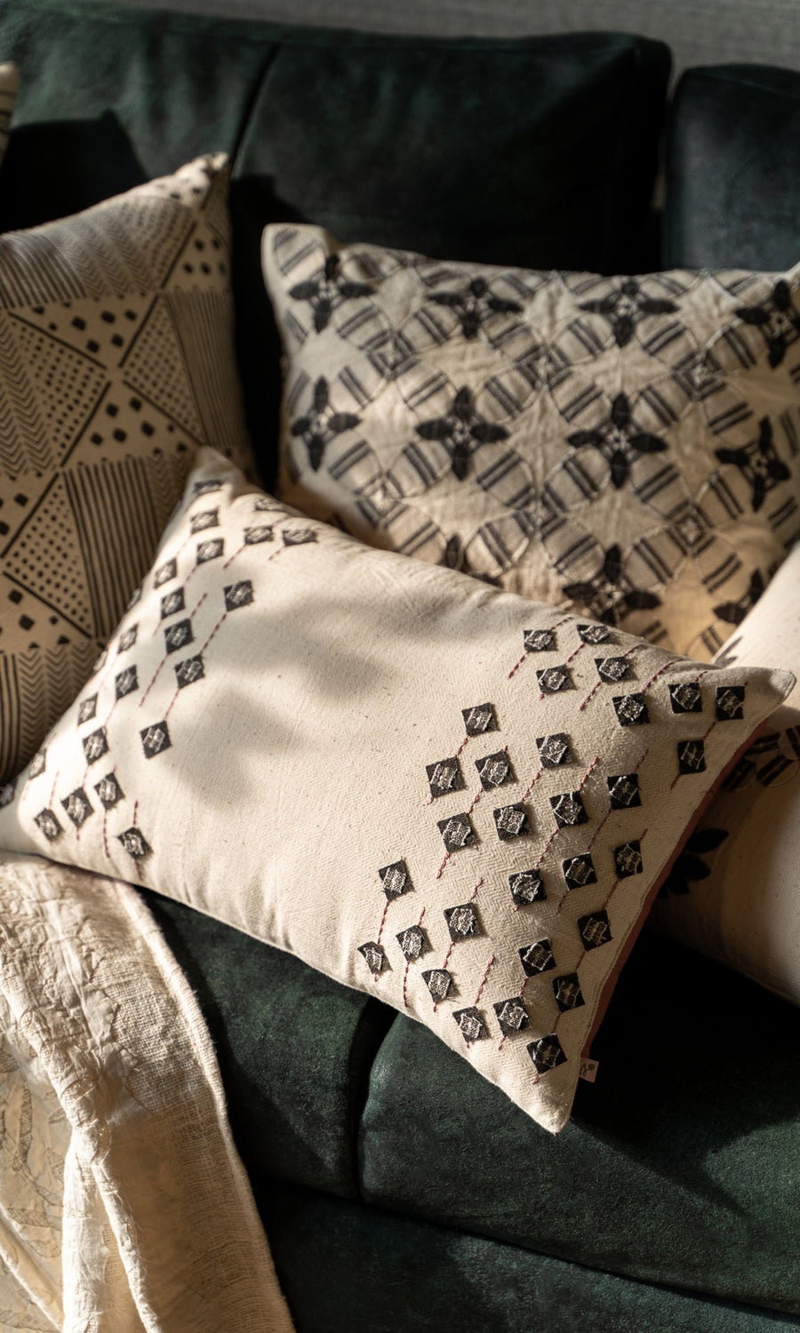 The Diamond in the Rough Cushions in Black(Hand woven Fabric)