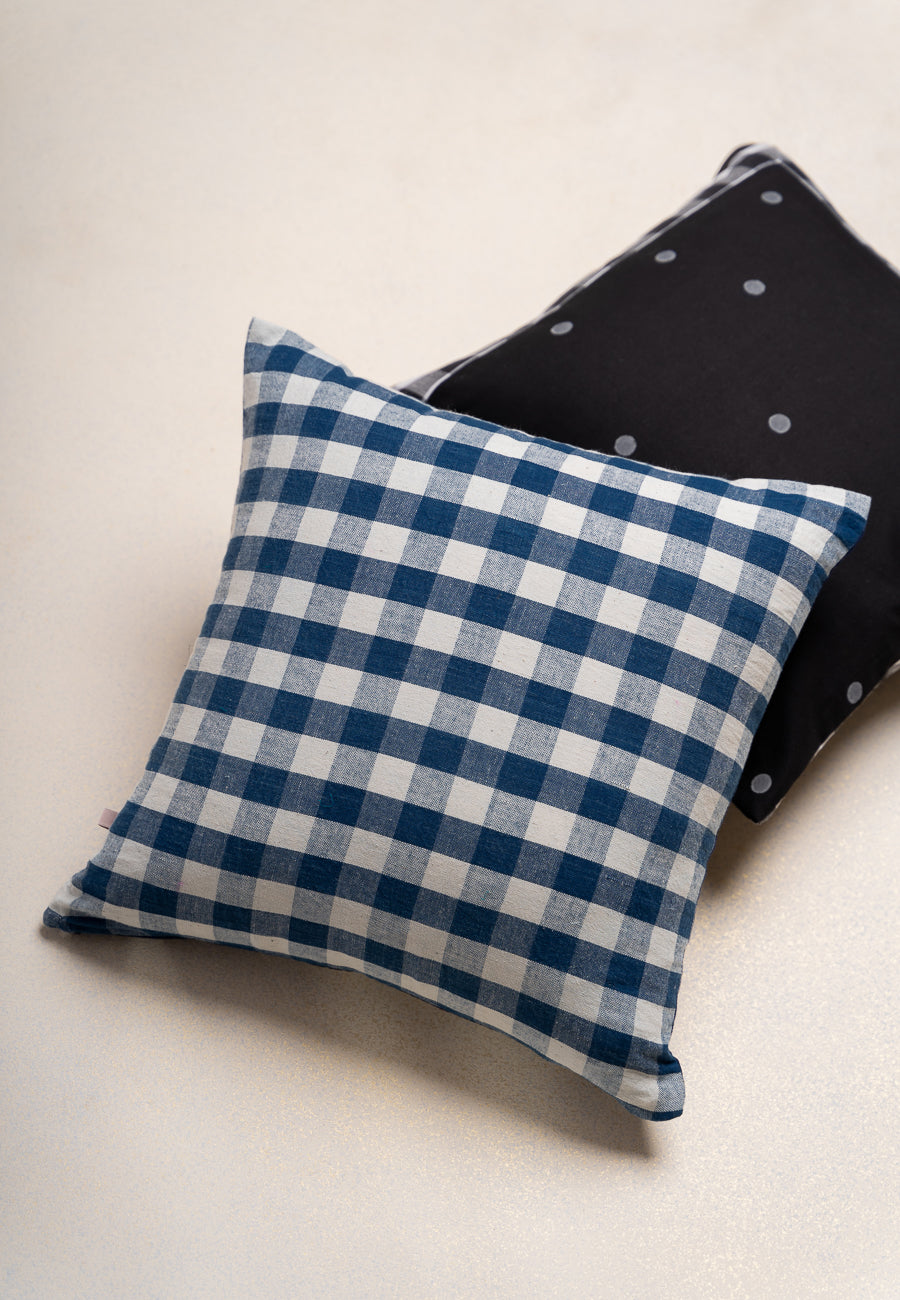 The 2 in 1  Checkered Polka Cushion in Navy