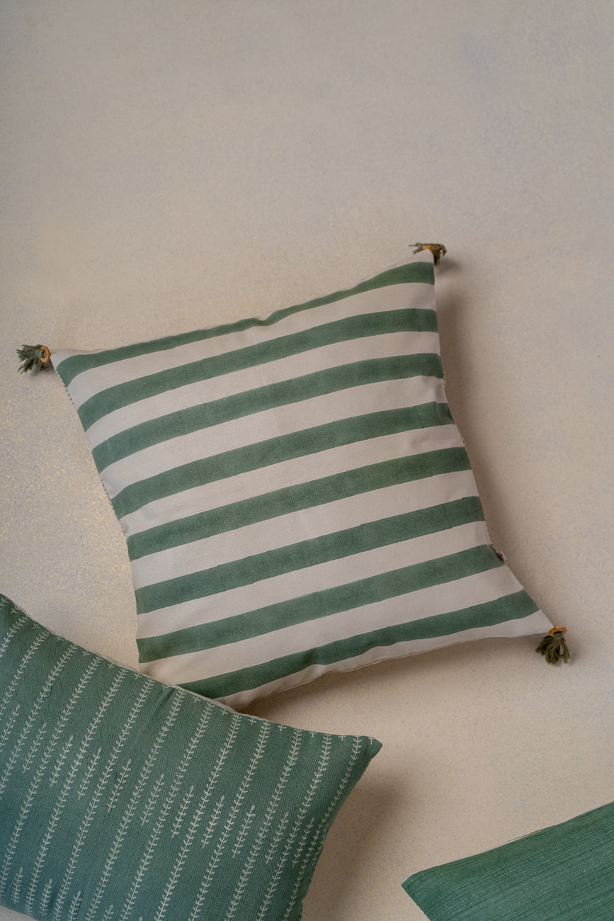 Sage Green Butti Cushion Cover in Handwoven Fabric
