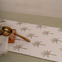 The calm palm table runner in grey (Handscreen Printed)
