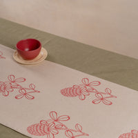 The Red Firangipani Table Runner (Hand Block Printed)