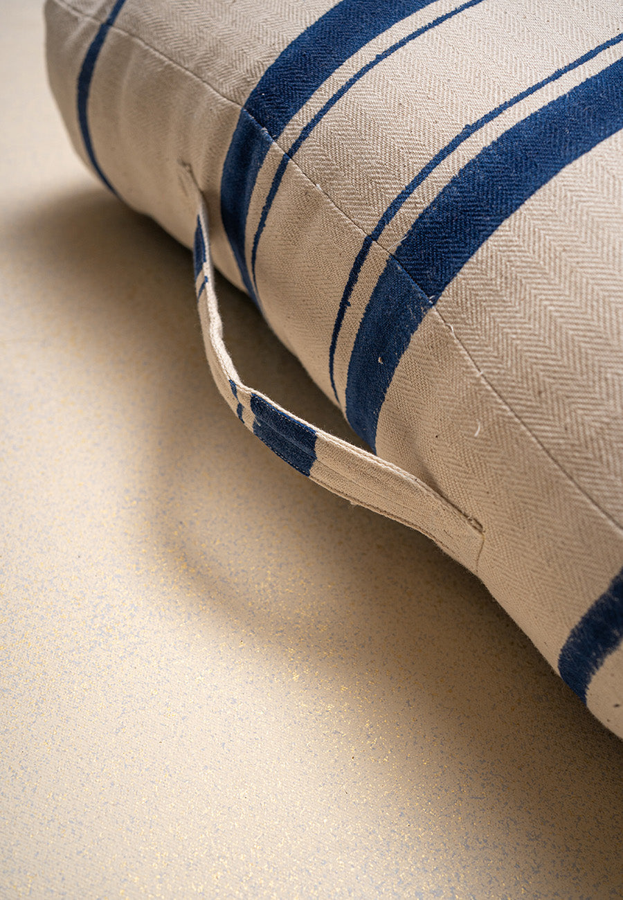 The Navy Striped Floor Cushion(Handblocked Printed)